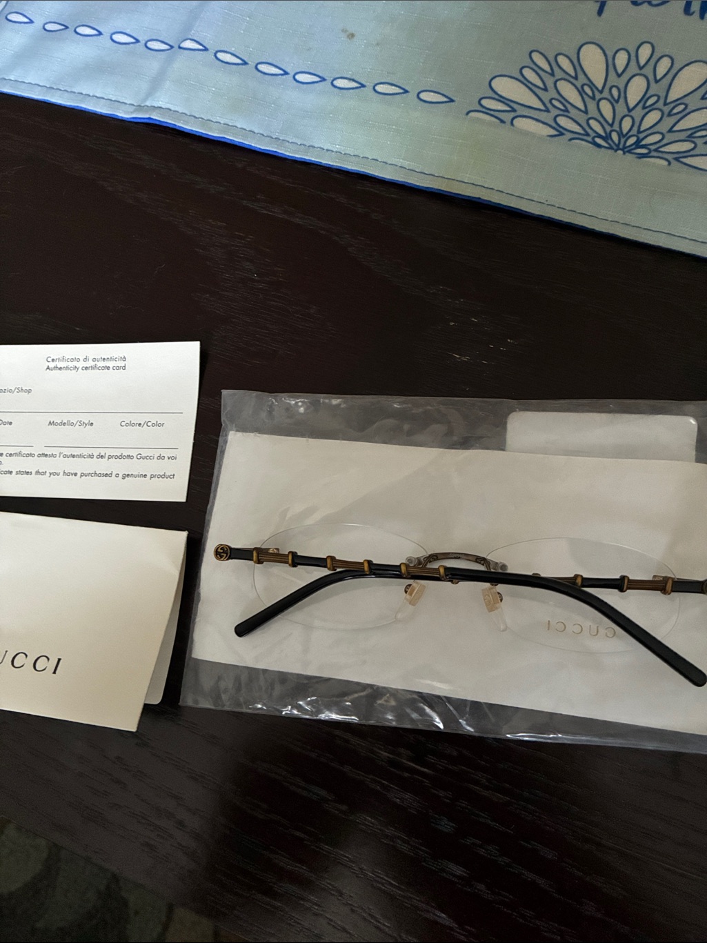 Gucci Black And Gold Rimless Designer Eyeglasses